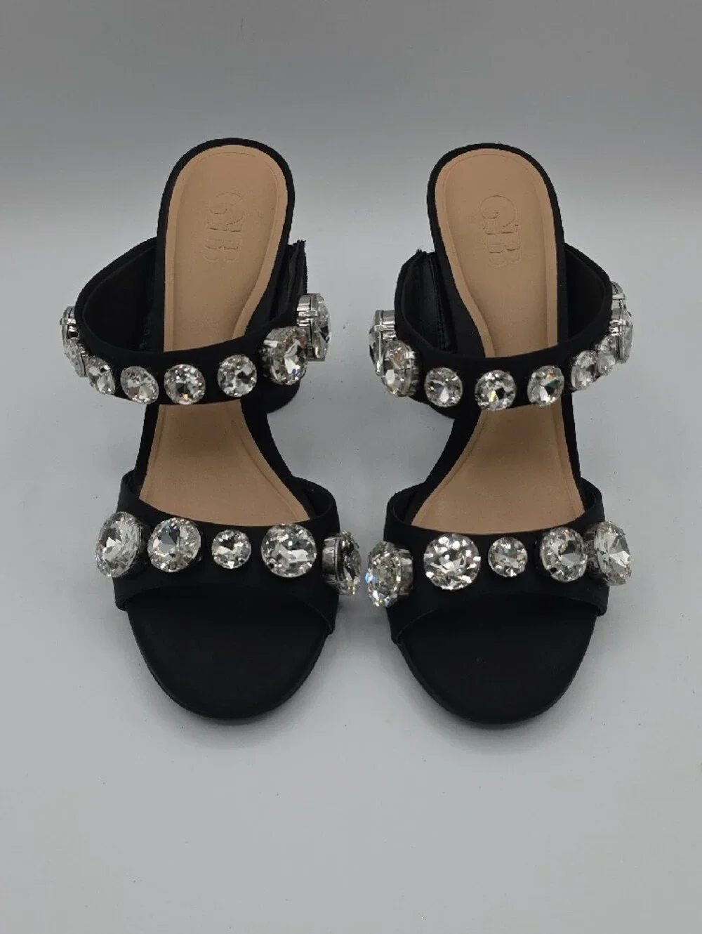 Gianni Bini Black Crystal-Embellished Two-Strap Block Heels